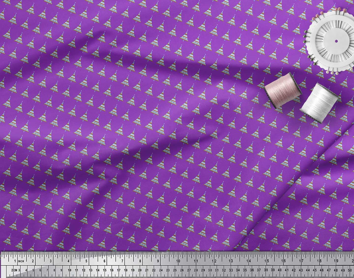 Soimoi Purple Cotton Voile Fabric Tree Christmas Print Fabric by the Yard 42 Inch Wide