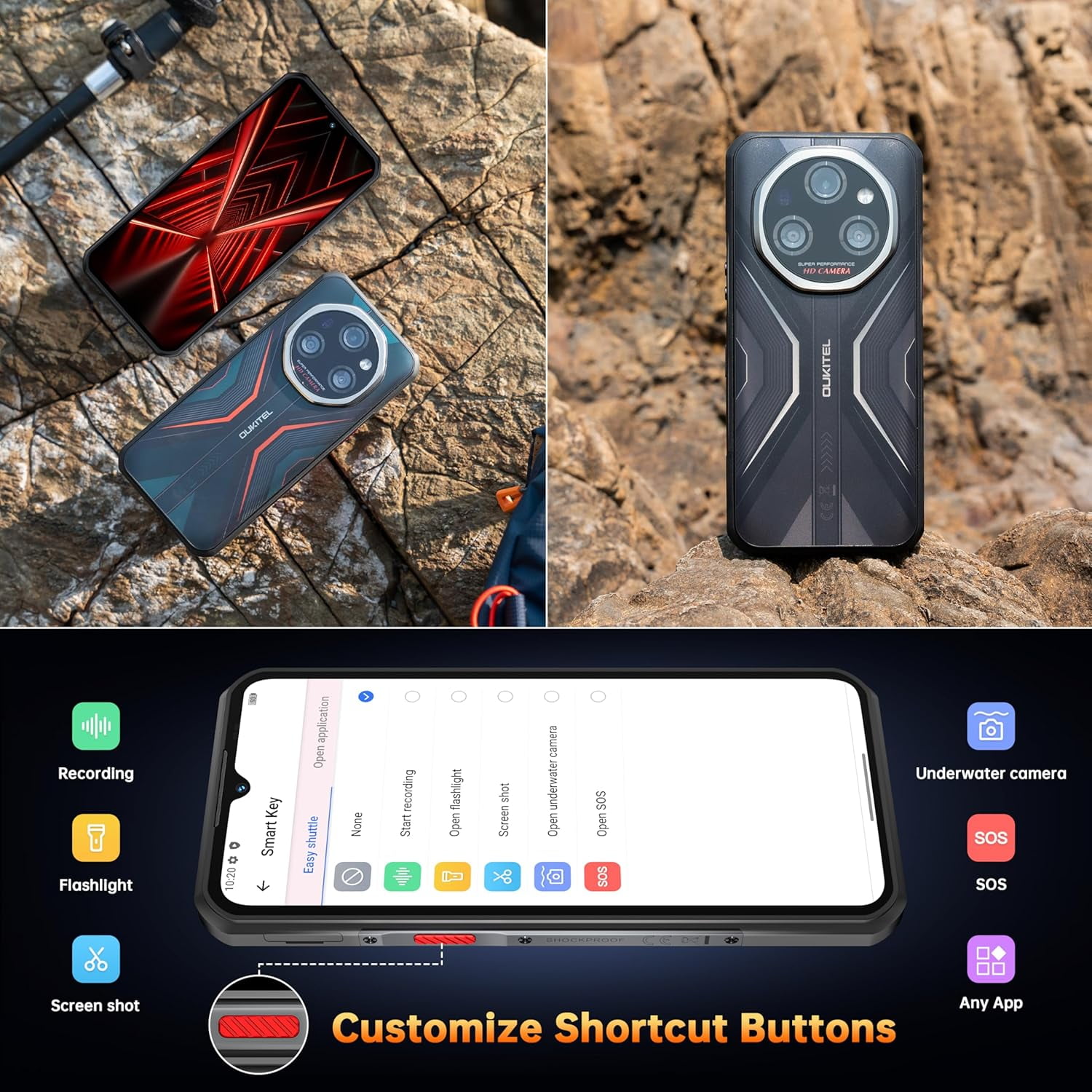 OUKITEL WP55 Pro 5G Rugged Smartphone Unlocked Android 15-48GB+512GB/2TB Rugged Cellphones, 6.6''FHD+Display 108MP Rear Camera 11000mAh(33w) Battery Waterproof Mobile Phone, IP68/IP69K/NFC