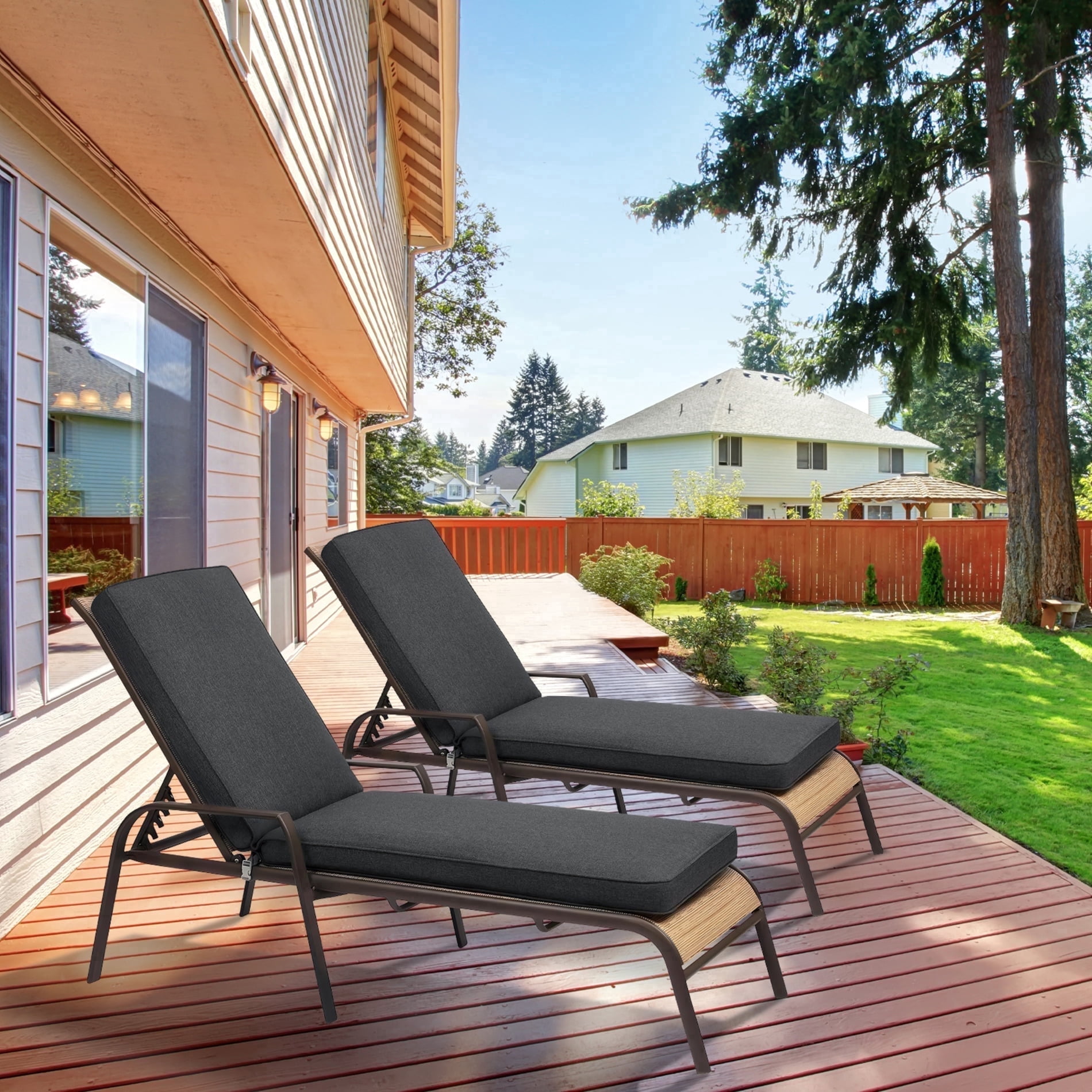 BPS 72" x 21" x 3" Outdoor Chaise Lounge Cushion, Fade & Water Resistant Patio Chair Cushion, Set of 2 - Charcoal
