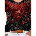 thumbnail image 4 of FASHIONWT Women Plus Size Print Rose Long Sleeve Street Style V-Neck T-Shirt, 4 of 4