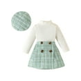 thumbnail image 1 of xiaxaixu Toddler Girl 3Pcs Fall Outfit Solid Color Ribbed Long Sleeve Tops Plaid Tweed Pattern Skirt Beret Set, 1 of 9