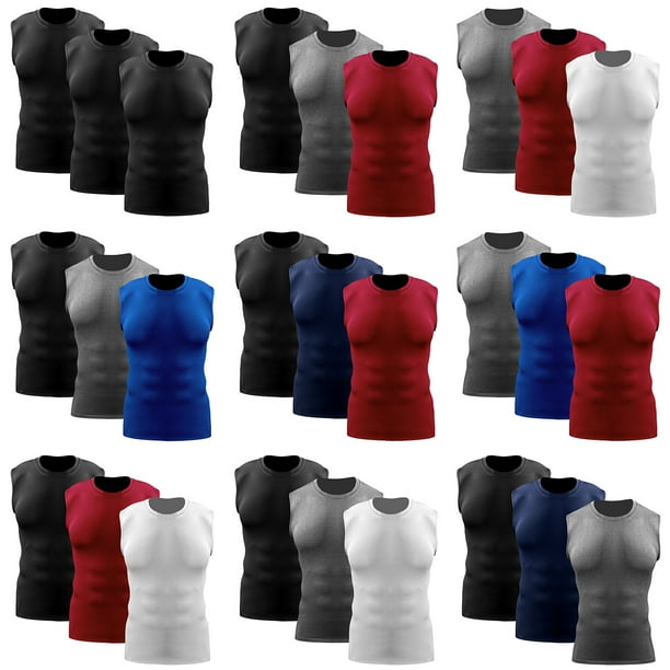 TFixol Camiseta sin mangas de compresión para hombre, paquete de 3 chalecos ajustados de secado rápido que absorben la humedad