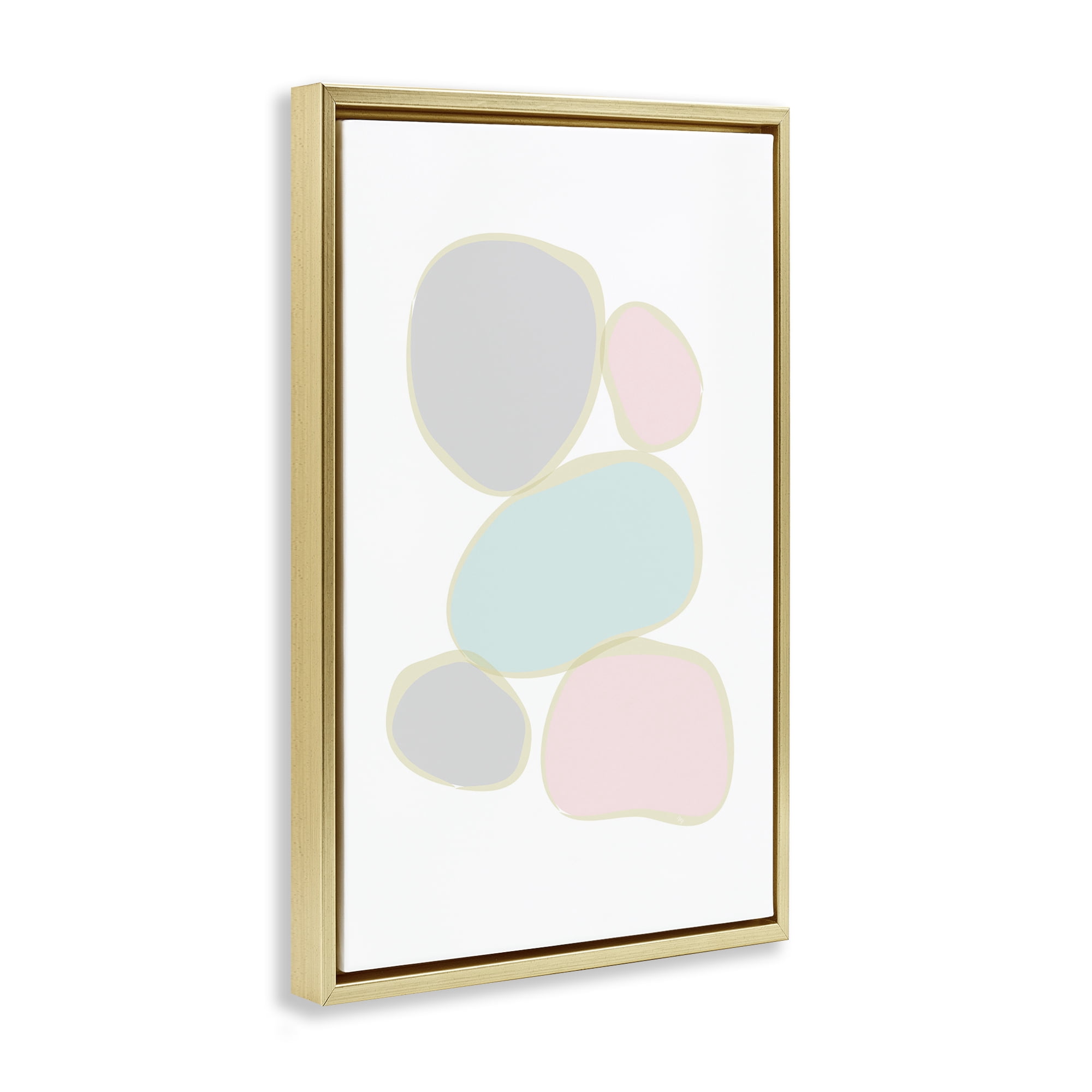 Stupell Industries Minimal Pastel Pebbles Abstract Painting Gold Floater Framed Canvas Art Print Wall Art, 21 x 31