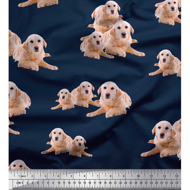 Soimoi Cotton Voile Fabric Golden Retriever Dog Printed Fabric 1 Yard 56 Inch Wide