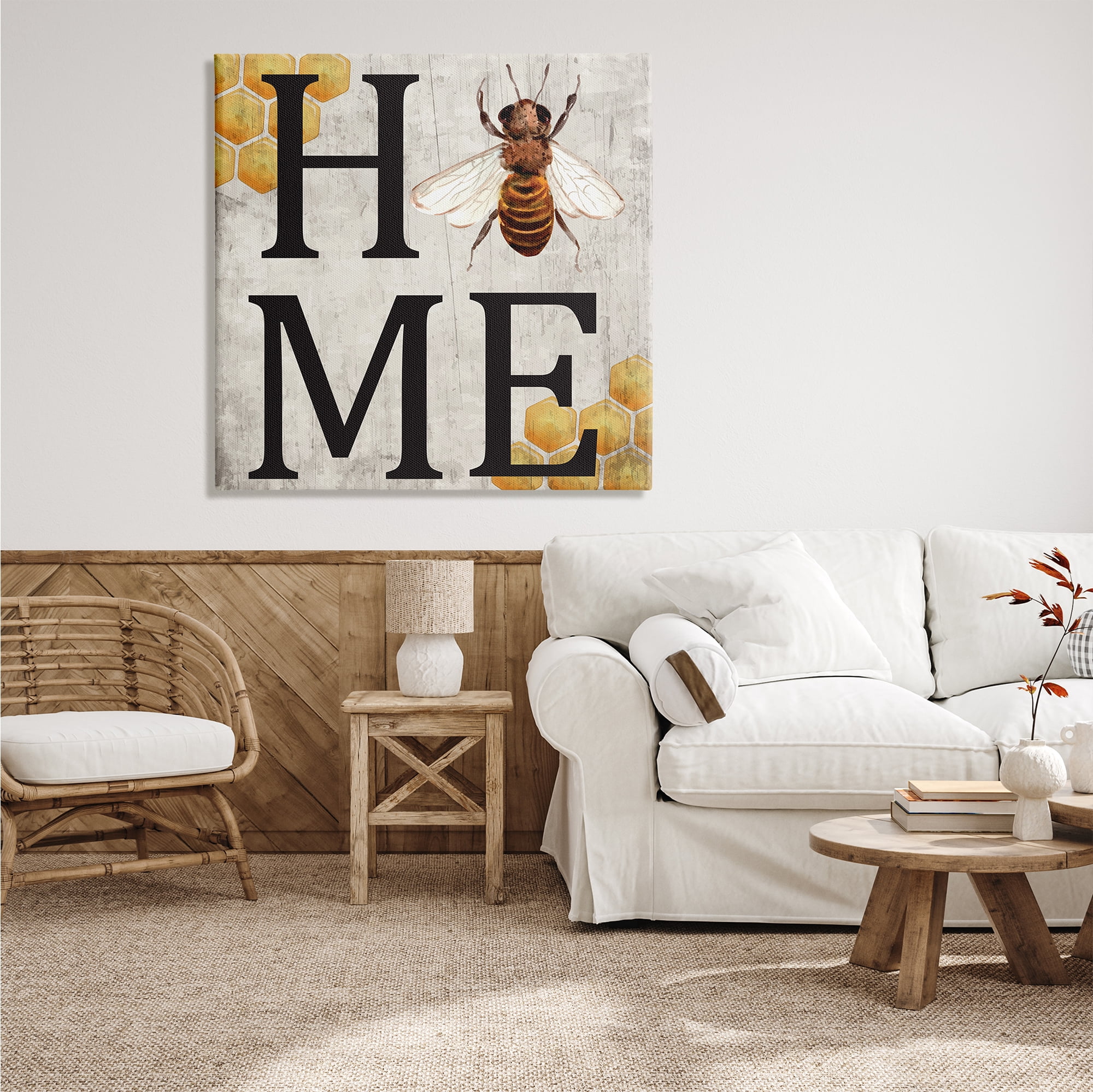 Stupell Indtries Home Sign Bee Typography Yellow Farm Honey Comb,36 x 36,Design by ND Art