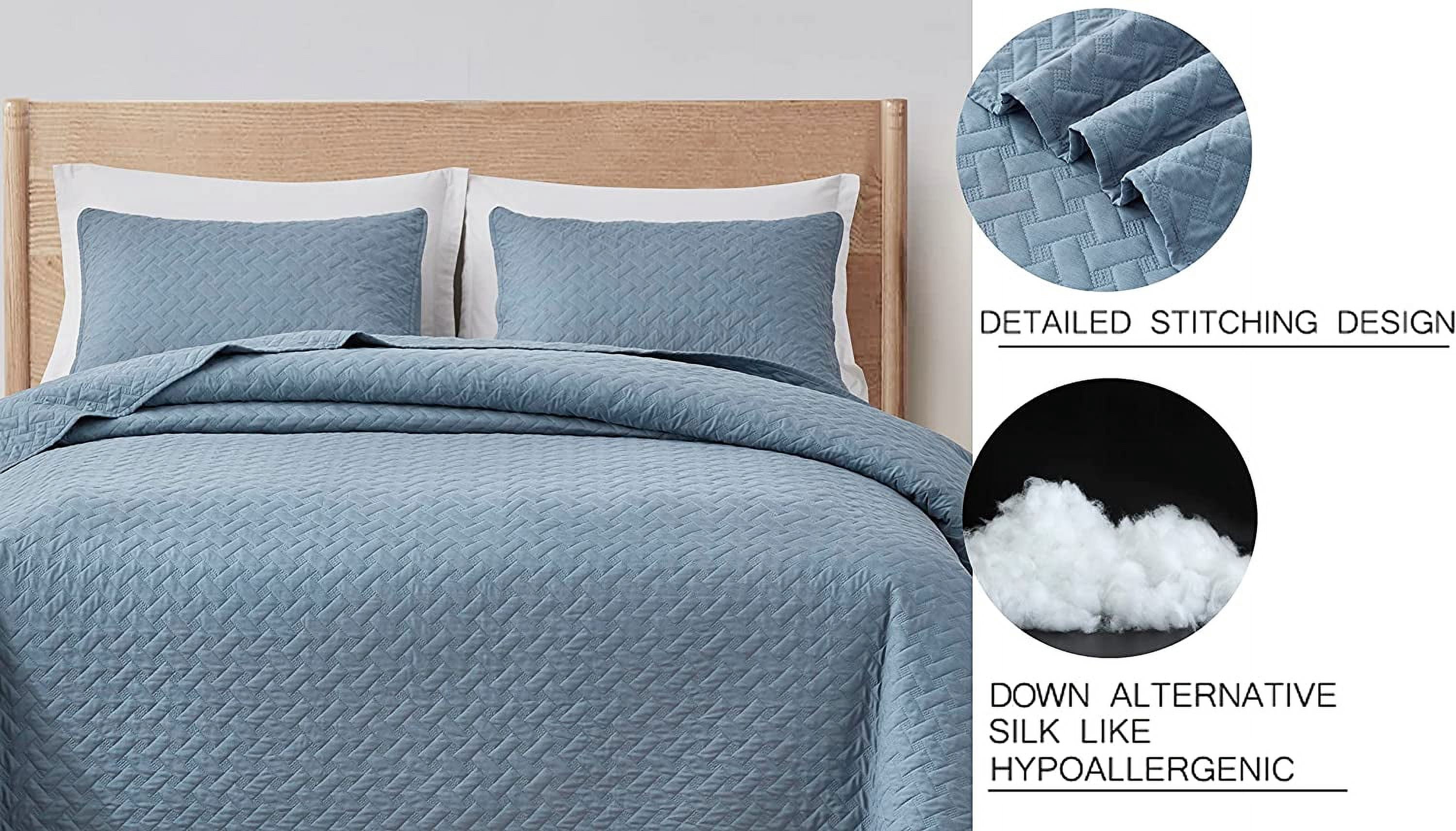 Chezmoi Collection Randall 3-Piece Soft Cooling Bamboo Fiber Quilt Bedspread Basketweave Quilted Coverlet Set (King, Blue)