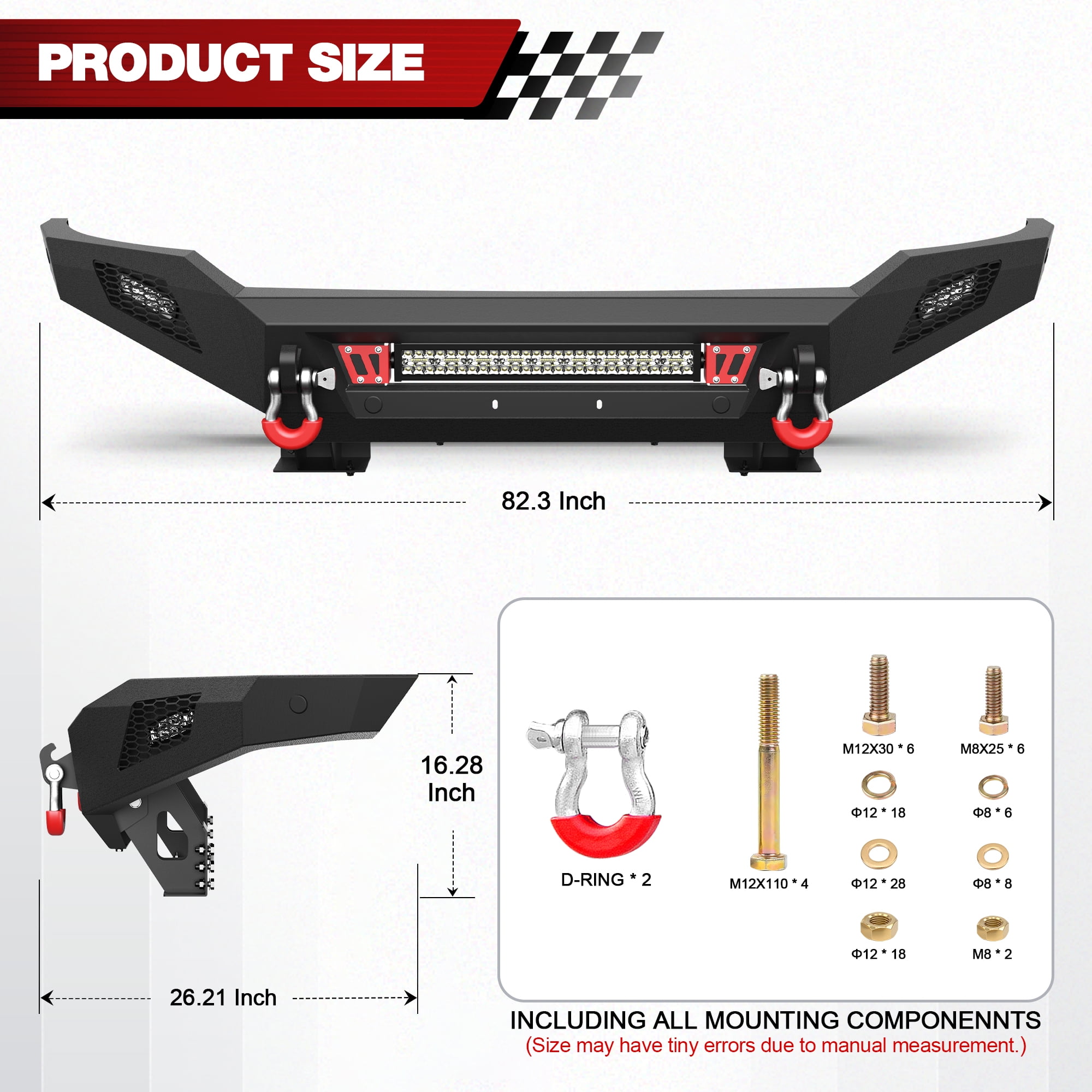POFENZE Front Bumper for 2007-2013 Toyota Tundra Full Width Bumper w/144W Light Bar, 2x18w Lights