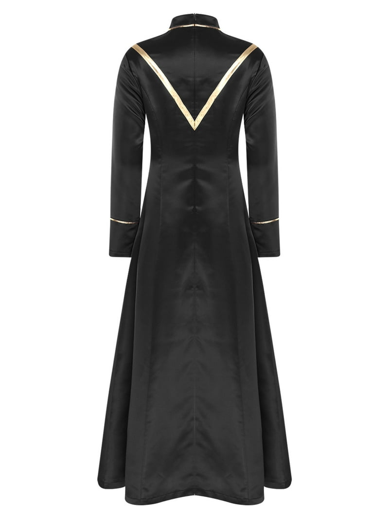 black clergy dress FAD-4U Church Clergy Dress for Women Short Sleeve Rows Buttons A Line Dress with Tab Collar Black at Amazon Women's Clothing store
