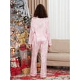 thumbnail image 3 of Conjunto de pijama navideño de otoño para mujer, camisa abotonada de manga larga con estampado de Papá Noel y pantalones elásticos, conjunto de 2 piezas, ropa de estar por casa para fiesta, 3 of 5