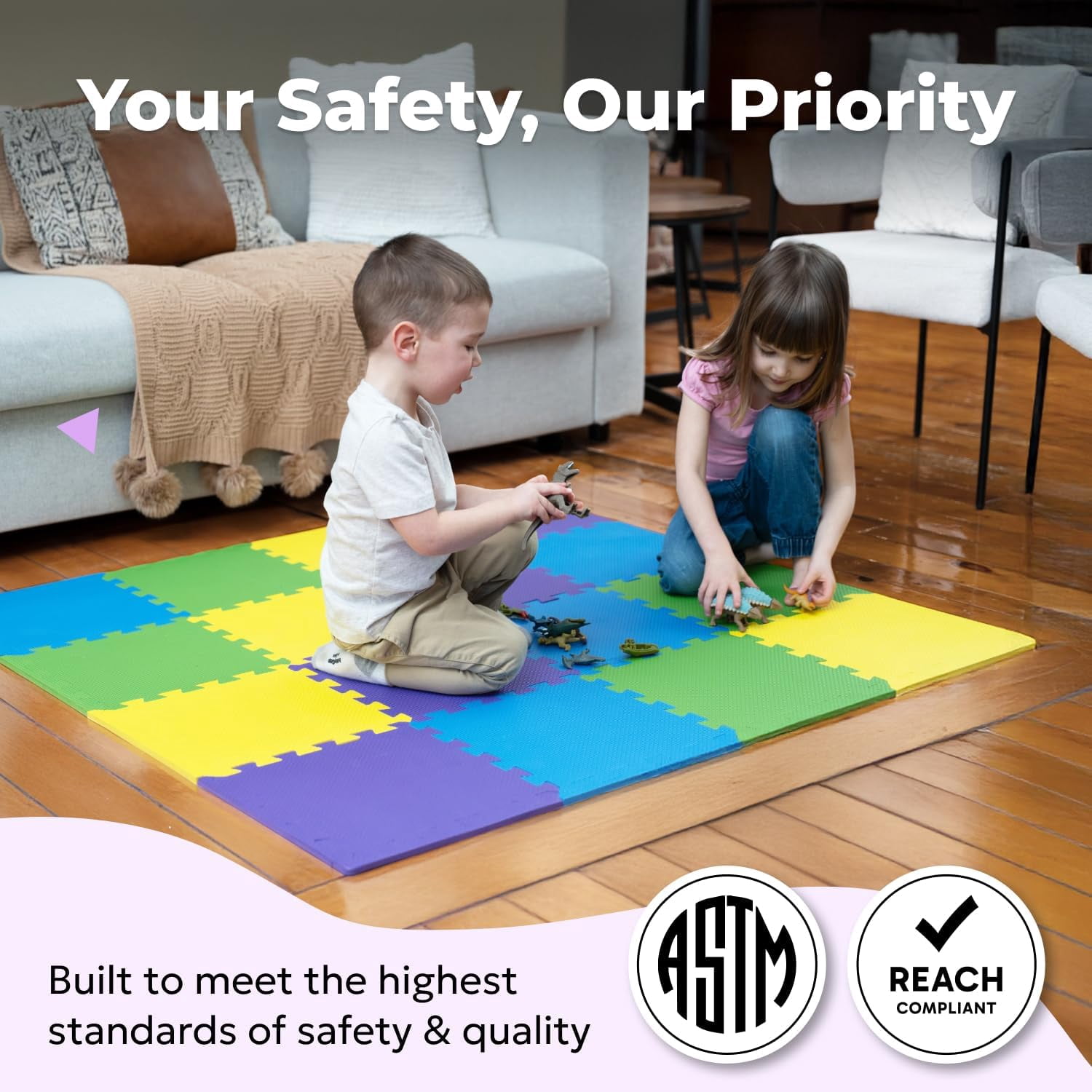 Foam Floor Tiles for Kids - Non-Toxic Comfortable Baby Play Mat and Interlocking Foam Tiles, Fits with 50x50 Playpen Mat for Crawling & Development, Soft Play Mat for Babies 6-12 Months