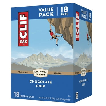 CLIF BAR - Chocolate Chip - Made with Organic Oats - Non-GMO - Plant Based - Energy Bars - 2.4 oz. (18 Pack)