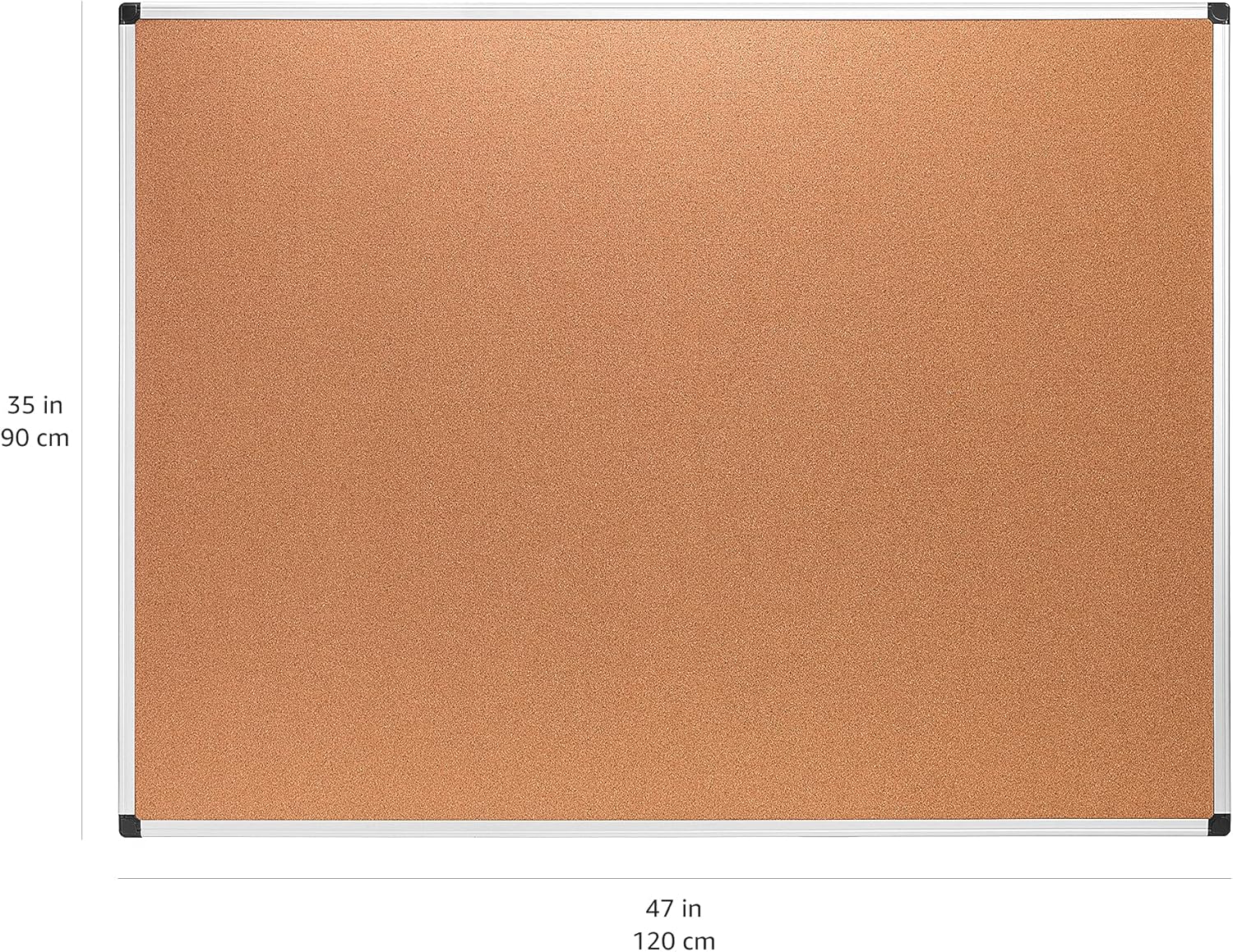 Rectangular Bulletin Board, Wall Cork Board, Aluminum Frame, 35" x 47", Brown