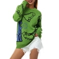 thumbnail image 2 of Liacowi Women Juniors Knitted Sweater Long Sleeve Dinosaur Print Pullover Retro Jumpers Tops Fall Loose Knitwear for Teen, 2 of 8