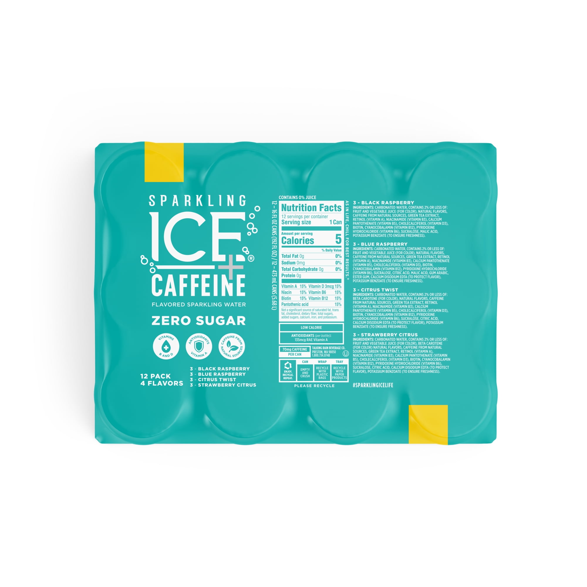 Sparkling Ice® +Caffeine Naturally Flavored Sparkling Water, Blue Raspberry  16 Fl Oz 