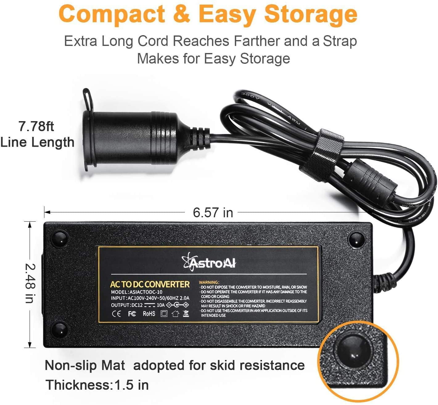 Astroai Ac To Dc Converter 10a 110vto12v Dc 120w 7 78ft Car Cigarette Lighter Socket Ac Dc Power Supply Adapter Transformer For Inflator Car Refrigerator And Other Car Devices Walmart Com Walmart Com