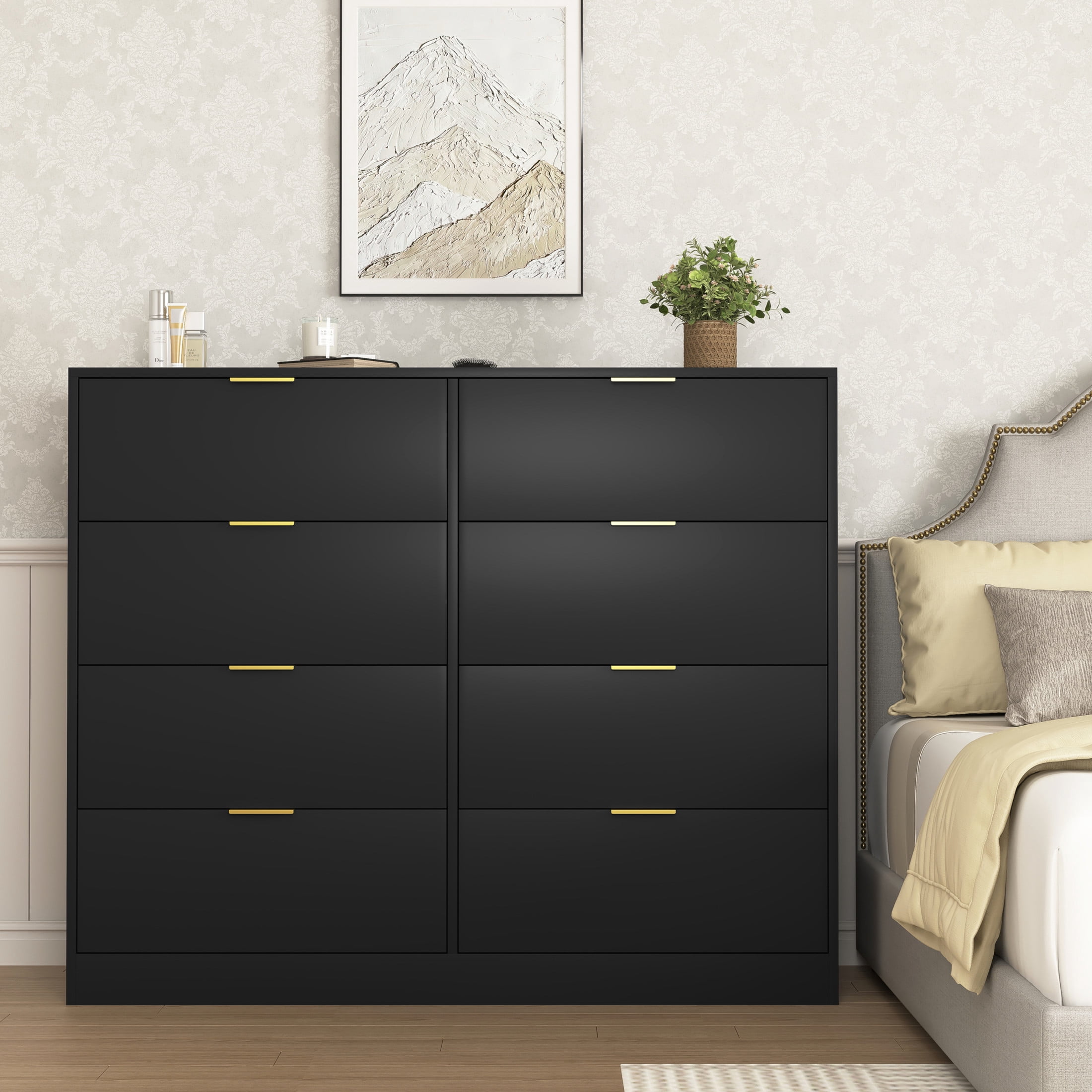 Noble House 8-Drawer Dresser, Wooden Storage Cabinet for Bedroom, Living Room, Black