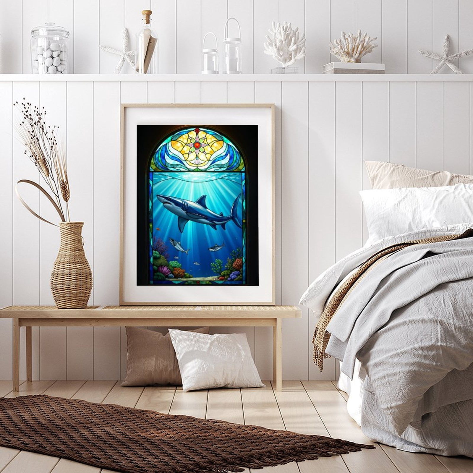 Diamond Art Kit for Adults, Shark Stained Glass Ocean Scene Diamond Painting for Adults Beginners, DIY Diamond Art Painting Kits, 5D Diamond Painting Crafts for Home Decor 12x16 Frameless