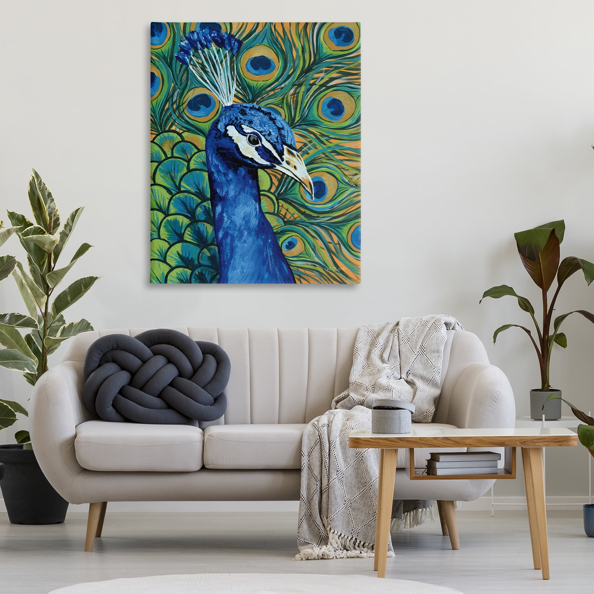 Stupell Industries Bold Peacock Feathers Pattern Animals & Insects Painting Gallery Wrapped Canvas Art Print Wall Art, 36 x 48