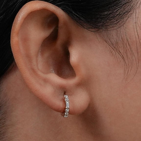 2Ct Emerald Cut Real Moissanite Diamond Hoop Earrings 14K White Gold Plated