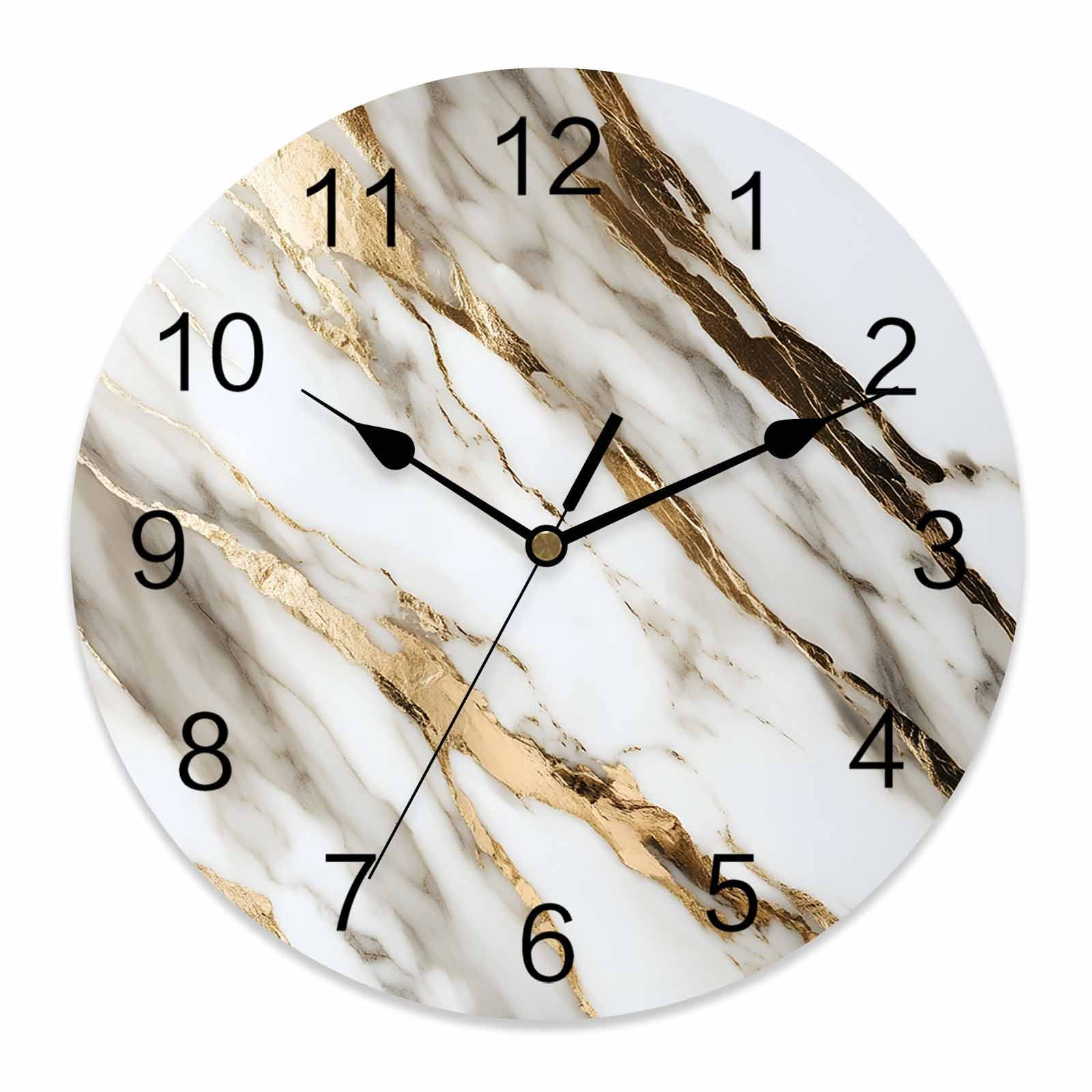 10 Inch Abstract Art Wall Clock, Marble Texture White Gold Crack Stone Minimalism Battery Operated Silent Non Ticking Clocks, Easy to Read Round Wall Clock for Kitchen/Living Room/Bedroom/Bathroom