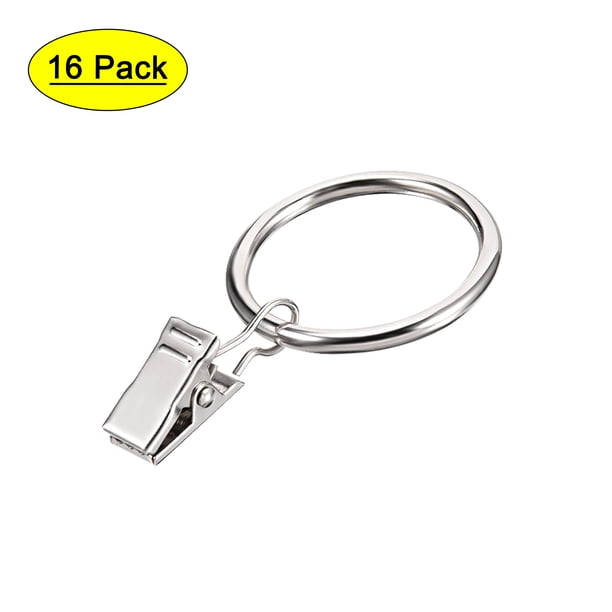 Anillos de clip para cortinas de metal cromado de 1.25" de diámetro interno y 3.5mm de grosor, paquete de 16