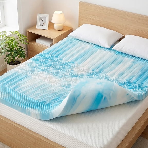 IULULU 3 Inch 5-Zone Egg Crate Gel Memory Foam Mattress Topper, Ergonomic Pressure Relief Bed Topper, Queen