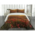 thumbnail image 2 of Ambesonne Poppy Flower Quilted Coverlet 3 Pcs, Sunset Meadow Farmland, Queen Size, Marigold Scarlet, 2 of 4