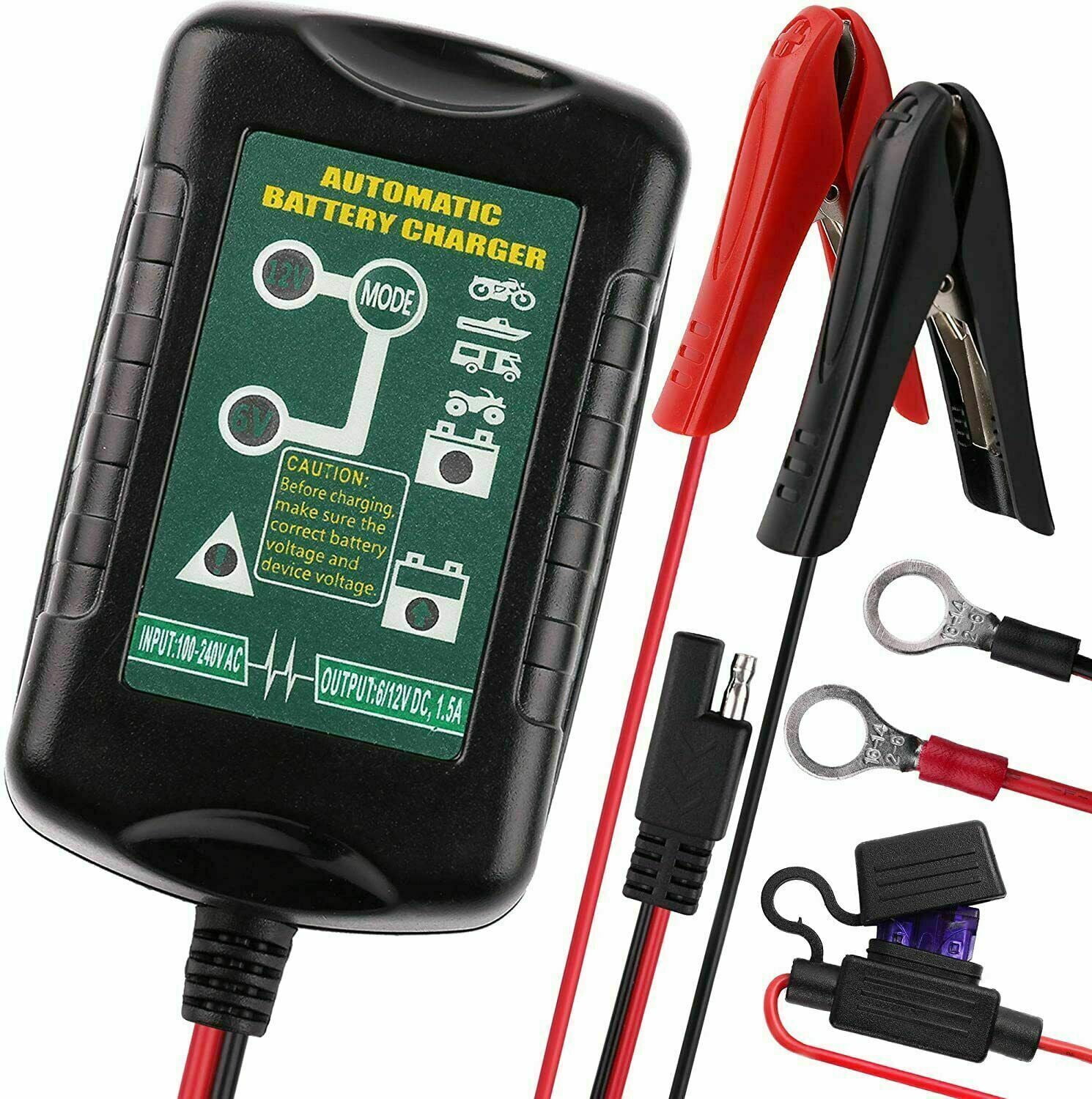 MOTOPOWER MP00205A 12V 800mA Fully Automatic Battery Charger/Maintainer for  Cars, Motorcycles, ATVs, RVs, Powersports, Boat and More. Smart, Compact