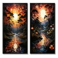 thumbnail image 2 of Designart "Sunset Pastoral Mystic Forest River VI" River Mountain Framed Wall Art Set Of 2 - Red Landscapes Frame Gallery Set For Office Decor, 2 of 7