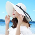 thumbnail image 2 of Womens Wide Brim Straw Hat Big Floppy Foldable Roll up Cap Beach Sun Hat UPF 50+, 2 of 8