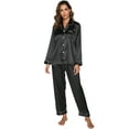 thumbnail image 4 of Silk Satin Pajama Set for Women - Long Sleeve Soft Button Down Loungewear Nightwear Pjs Sleepwear,Valentine's Day Gift for Her,Two-Piece Pajamas Set,M, 4 of 11
