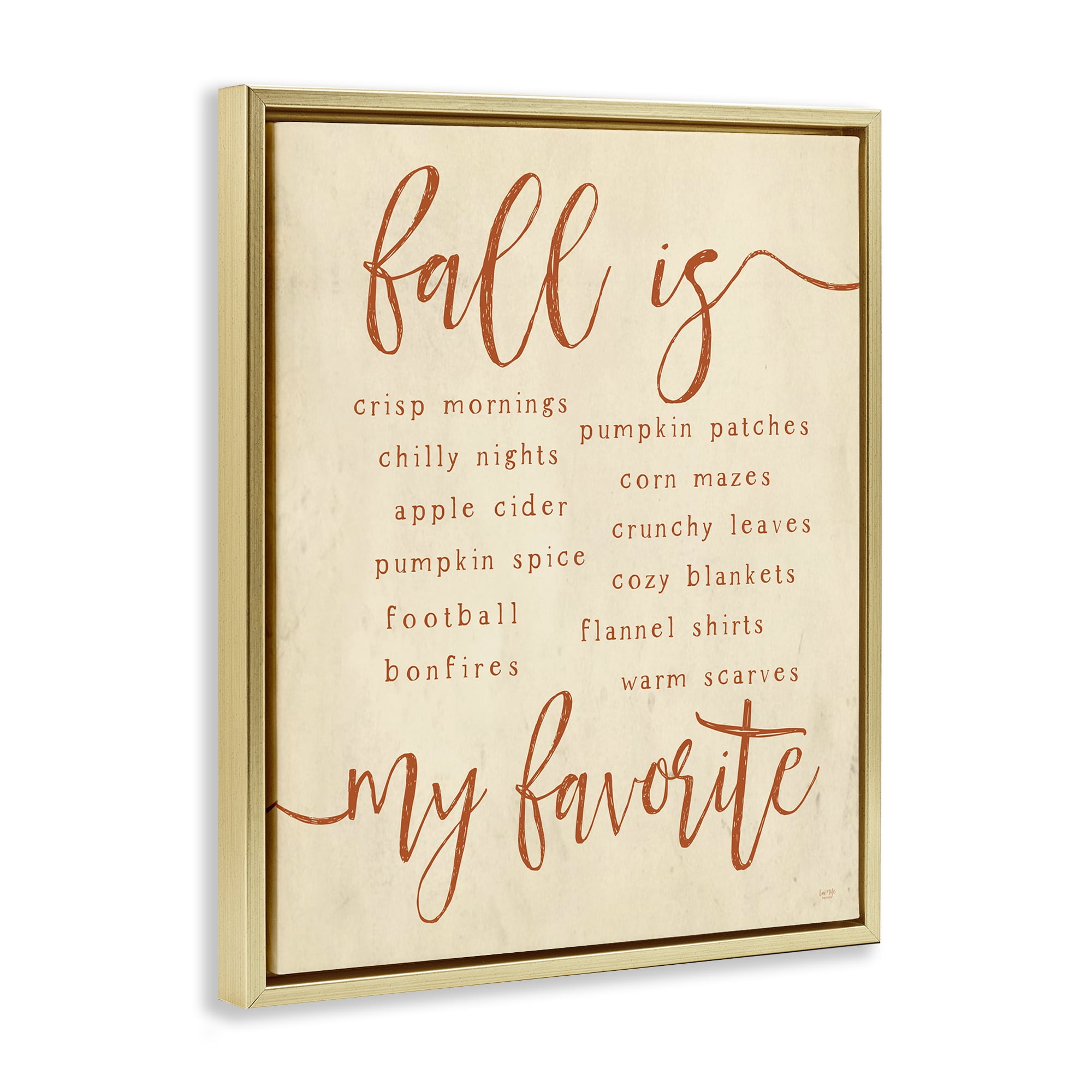 Stupell Industries Favorite Fall Activities Text & Numbers Painting Gold Floater Framed Canvas Art Print Wall Art, 17 x 21