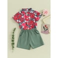 thumbnail image 3 of Suealasg Toddler Baby Boys Clothes 2Pcs Kids Boys Summer Beach Outfits Set Short Sleeve Flower Print Shirt with Elastic Waist Shorts, 3 of 9