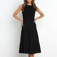 thumbnail image 4 of TSADFHJI Jupe en Satin Femme Été Décontractée Midi Robe Maxi Boho Sans Manches Smockée Ligne A Longue Robe S Noir, 4 of 9