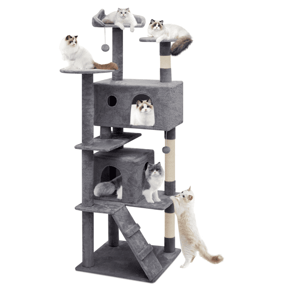 Magshion 70"H Multi-Level Cat Tree Condo W/Scratching Post Tower & Perch, Play House, Smoky Gray