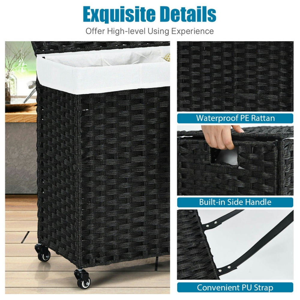 Finihen Laundry Hamper, Laundry Basket, Laundry Hamper with Wheels and Lid, for Bathroom, Laundry Room, Black Finihen Laundry Hamper, Laundry Basket, Laundry Hamper with Wheels and Lid, for Bathroom, Laundry Room, Black