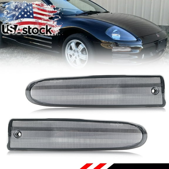 2PCS Clear Lens  Front Bumper Turn Signal Lights Side Marker Lights Turn Warning Lights Parking Light Housings For 2000-2002 Mitsubishi Eclipse No Bulb/Socket Included