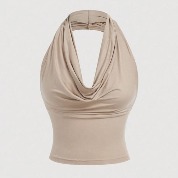 Dolkfu Cowl Neck Summer Tops for Women Slim Fit Camisole Tank Tops Off The Shoulder Sleeveless Womens Tees L