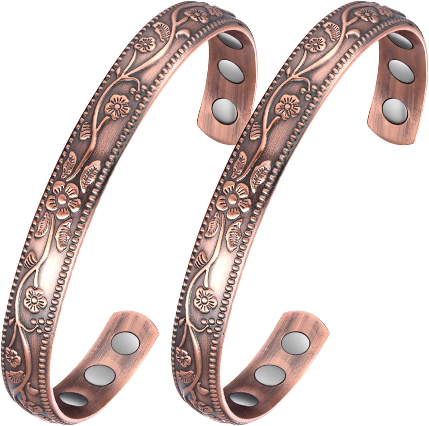 Wollet 99.99% Pure Copper Magnetic Bangles Bracelets for Women , Copper Jewelry Set of 2
