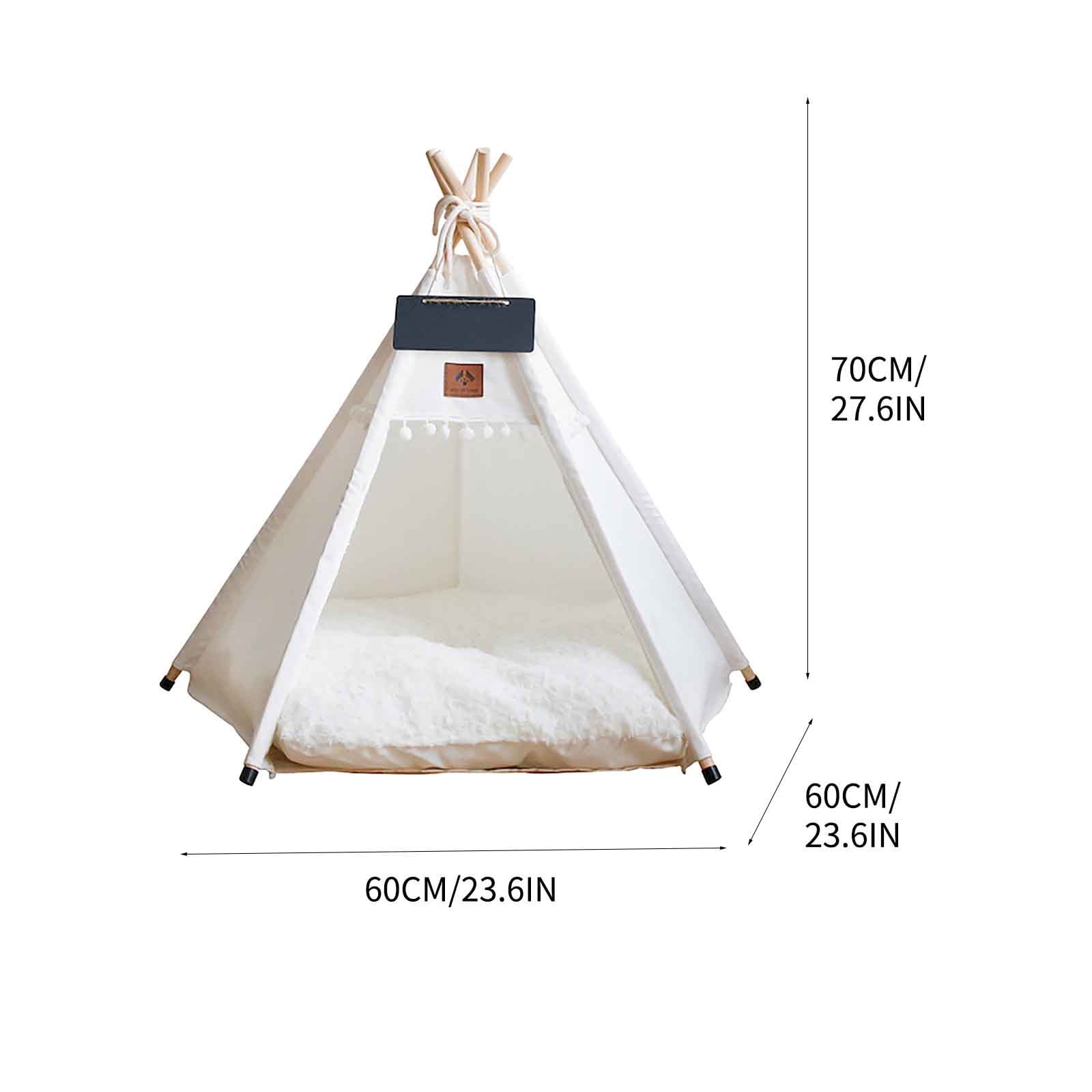 Dog Teepee Pet Tent, Portable Dog Houses, Puppy Teepee Cat Bed with Thick Cushion (White - L)