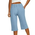 thumbnail image 5 of Huankd Bermuda Shorts For Women Linen Shorts Knee Length Elastic Waist Long Shorts Casual Summer Shorts Petite Capri Pants Dressy Beach Comfy Pull On Shorts With Pockets Light Blue XL, 5 of 8