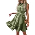 thumbnail image 1 of ZAXARRA Femmes une-Ligne Robe Sans Manches Cou Froncé Casual Partie Robe Courte d'Été avec Ceinture, 1 of 5