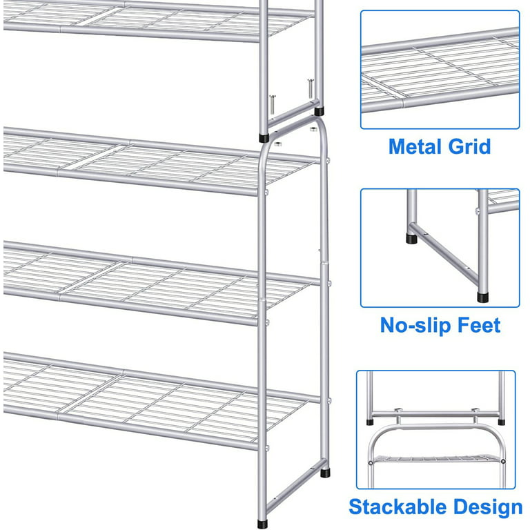 Misslo 3 Tier Metal Long Shoe Rack Wide Shoe Shelf with Wire Grid for Closet Entryway Storage 24 Pairs Men Sneaker Organizer, Grey, Gray