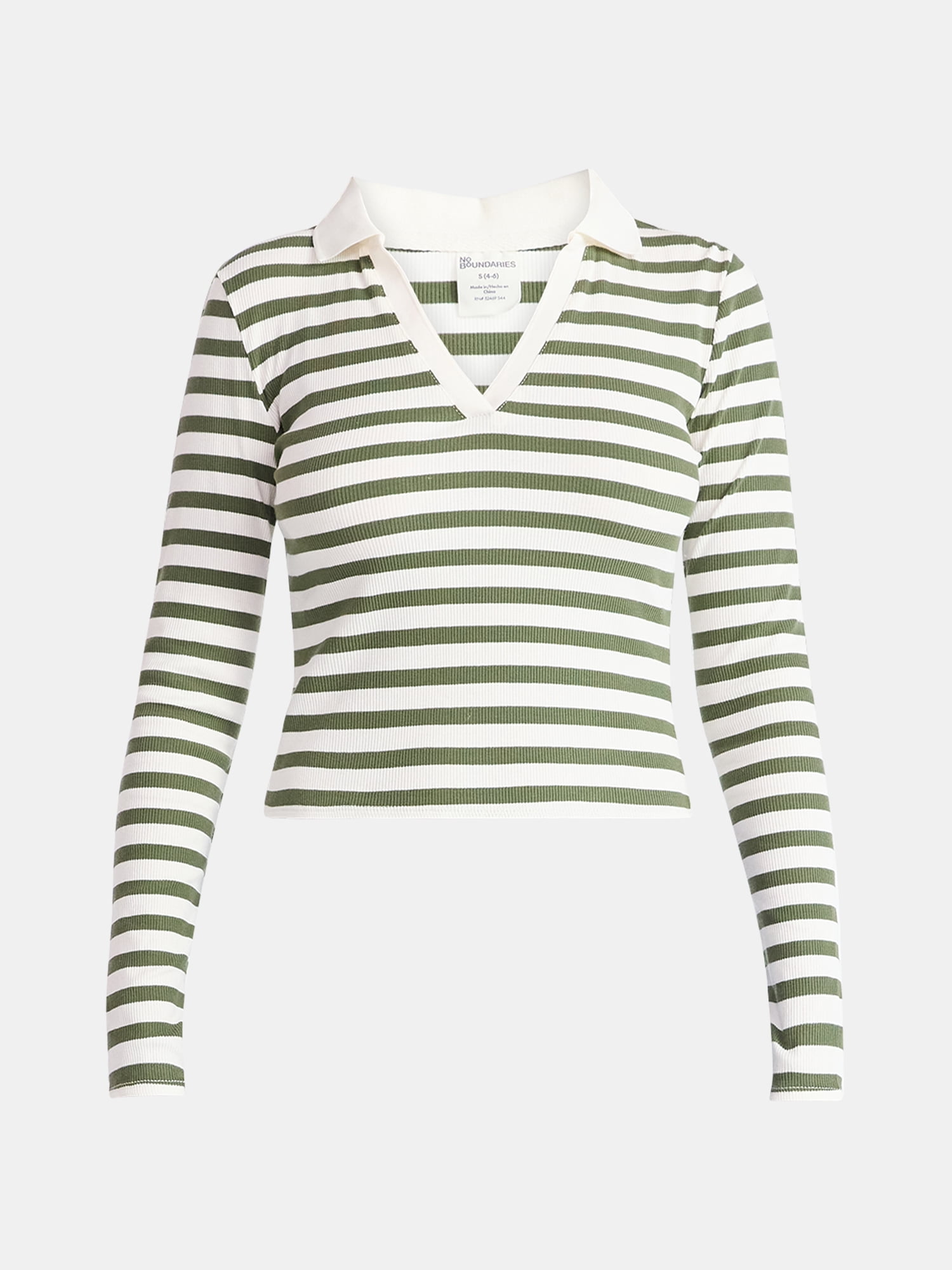 No Boundaries Johnny Collar Tee with Long Sleeves, Women's