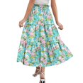 thumbnail image 4 of Floral Midi Skirt for Women Summer Comfy Tiered Elastic High Waisted Skirts Vacation A-Line Flowy Swing Long Skirts Green S, 4 of 6
