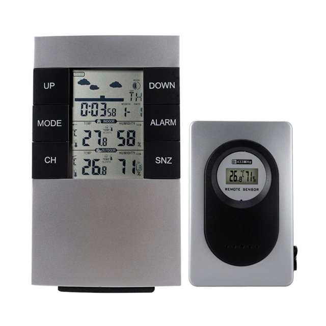 Estación Meteorológica Inalámbrica Alimentada Por Batería Exterior Interior Pantalla Digital Termómetro Higrómetro Alarma Pronóstico Del Tiempo Monitor De Humedad Minnieouse EL007318-00