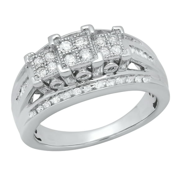 Dazzlingrock Collection Baguette & Round White Diamond Engagement Ring for Women (0.50 ctw, Color I-J, Clarity I2-I3) in 925 Sterling Silver, Size 10