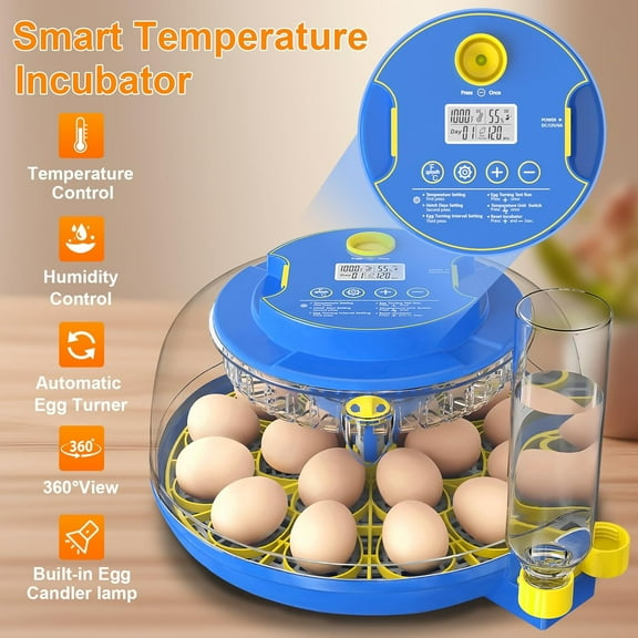 18 Egg Incubator with Auto Turning & Humidity Control, 360° View for Chicken, , Quail, Goose