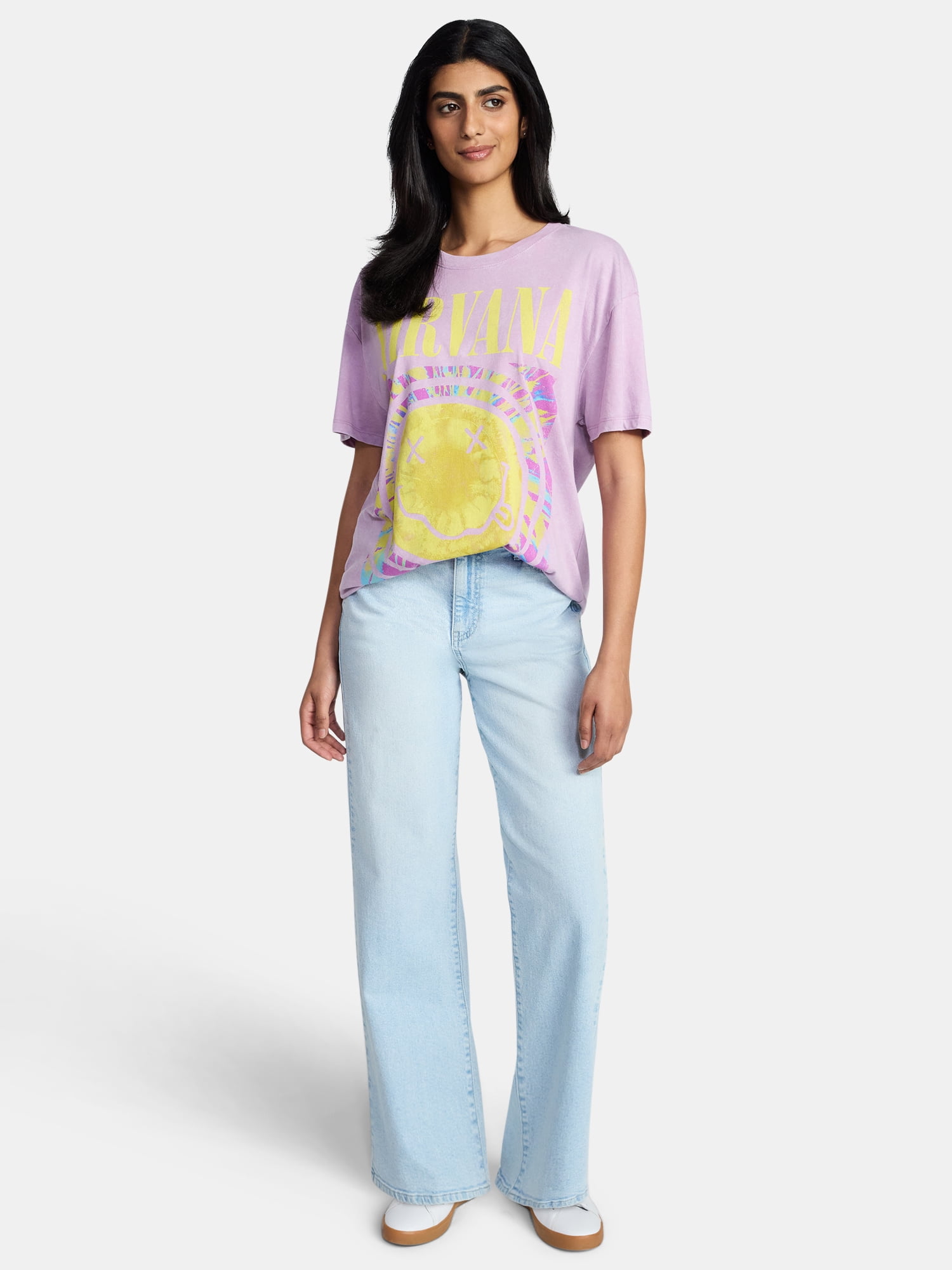 Nirvana Women's Graphic Print Tour Tee with Short Sleeves, Sizes XXS-XXL
