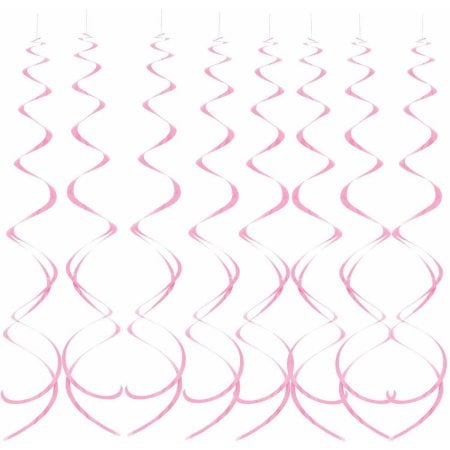 26" Plastic Hanging Swirl Light Pink Decorations, 8-Count (Pack of 3)